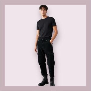 Five Four Los Angeles Navy Corduroy Baggy Crop Cargo Pants